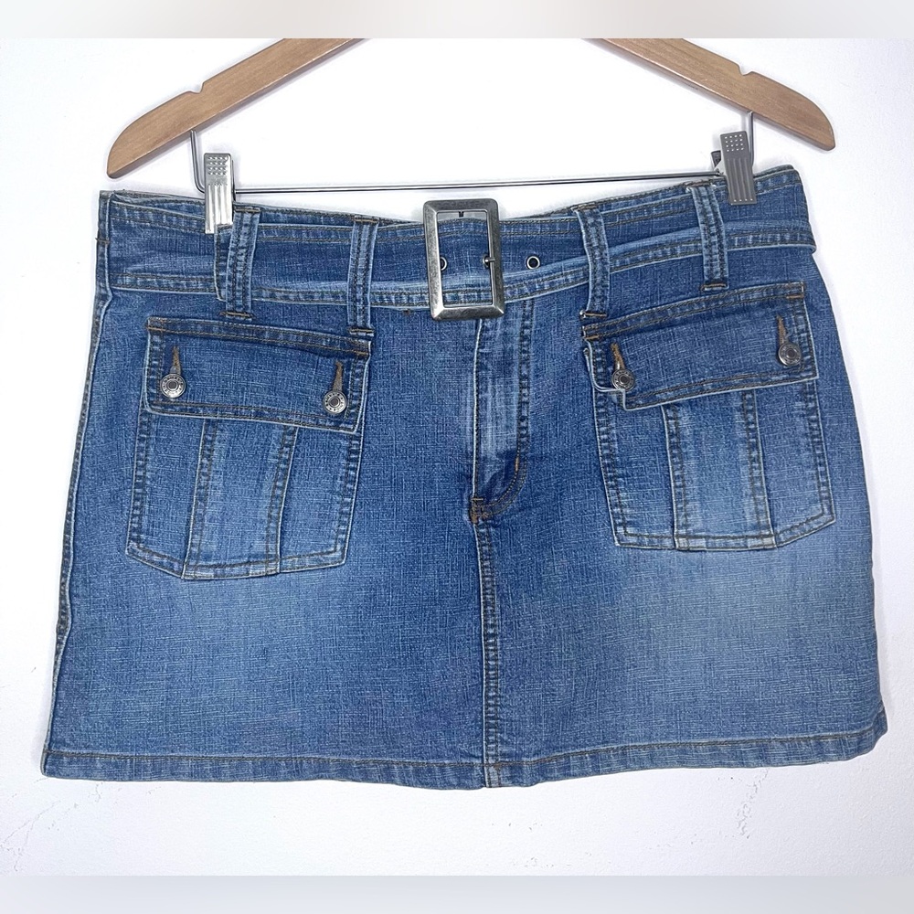 Bailey's Point Denim Belted Mini Skirt Skort Vintage Y2K Women's Size 12 Pockets - Picture 2 of 7